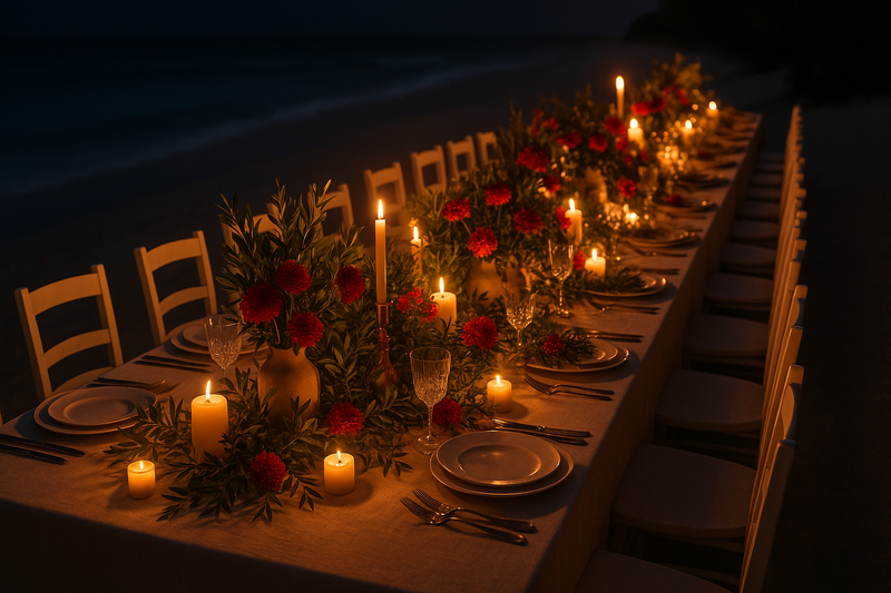 make it during night time to play more with the candle light and hot colors. add some red touc on the table and make the chairs white as well as the table